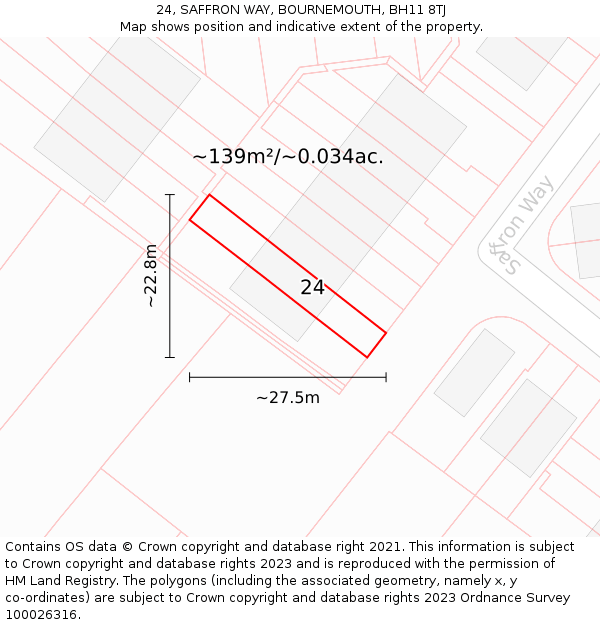 24, SAFFRON WAY, BOURNEMOUTH, BH11 8TJ: Plot and title map