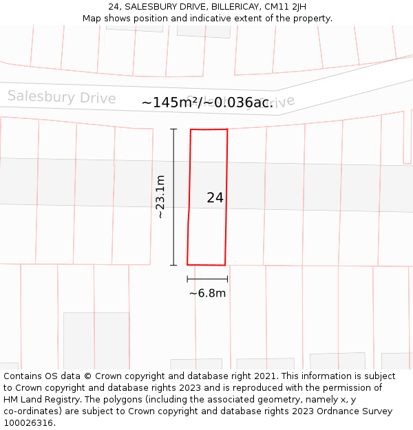 24, SALESBURY DRIVE, BILLERICAY, CM11 2JH: Plot and title map