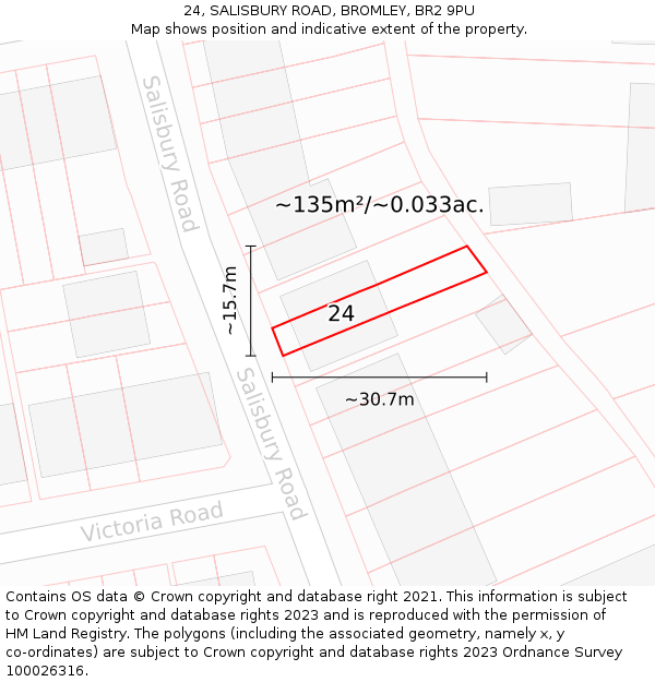24, SALISBURY ROAD, BROMLEY, BR2 9PU: Plot and title map