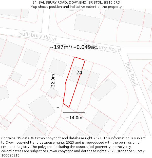 24, SALISBURY ROAD, DOWNEND, BRISTOL, BS16 5RD: Plot and title map
