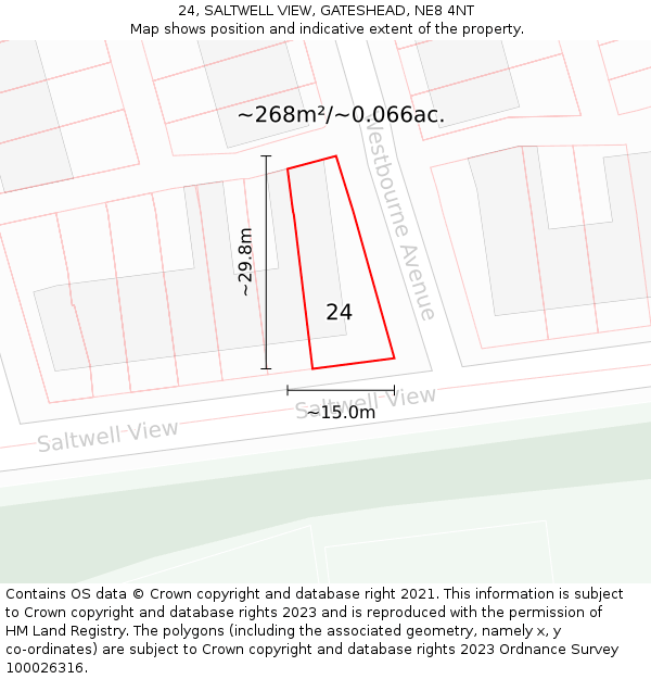 24, SALTWELL VIEW, GATESHEAD, NE8 4NT: Plot and title map
