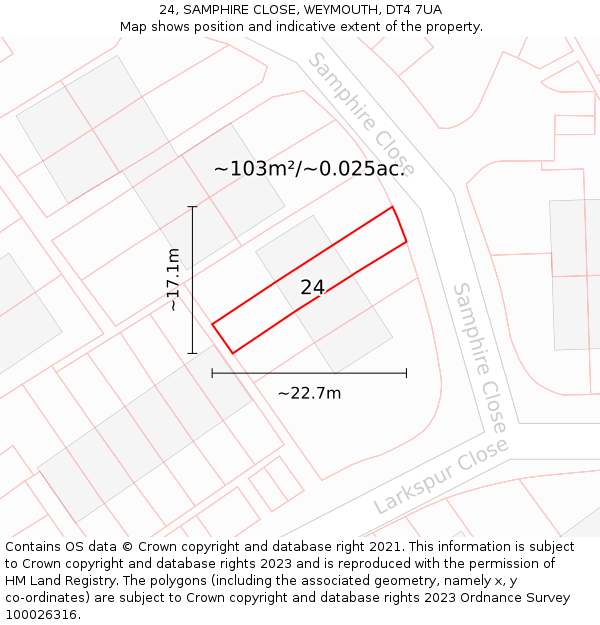 24, SAMPHIRE CLOSE, WEYMOUTH, DT4 7UA: Plot and title map