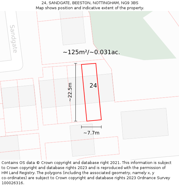 24, SANDGATE, BEESTON, NOTTINGHAM, NG9 3BS: Plot and title map