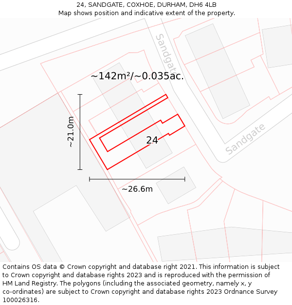 24, SANDGATE, COXHOE, DURHAM, DH6 4LB: Plot and title map