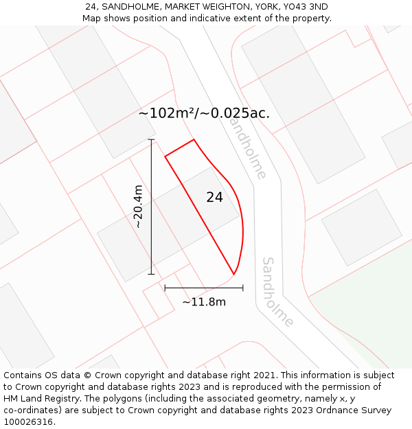 24, SANDHOLME, MARKET WEIGHTON, YORK, YO43 3ND: Plot and title map