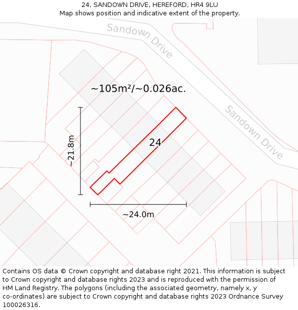 24, SANDOWN DRIVE, HEREFORD, HR4 9LU: Plot and title map