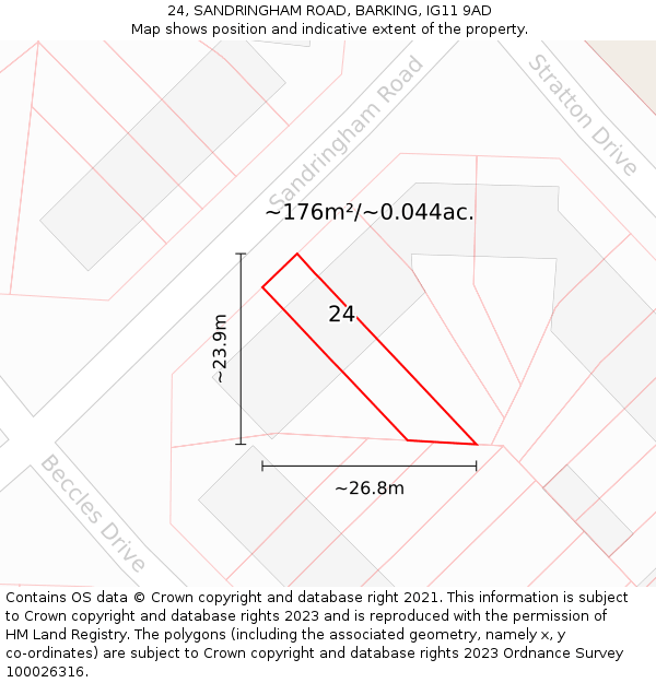 24, SANDRINGHAM ROAD, BARKING, IG11 9AD: Plot and title map