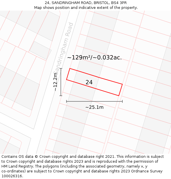 24, SANDRINGHAM ROAD, BRISTOL, BS4 3PR: Plot and title map