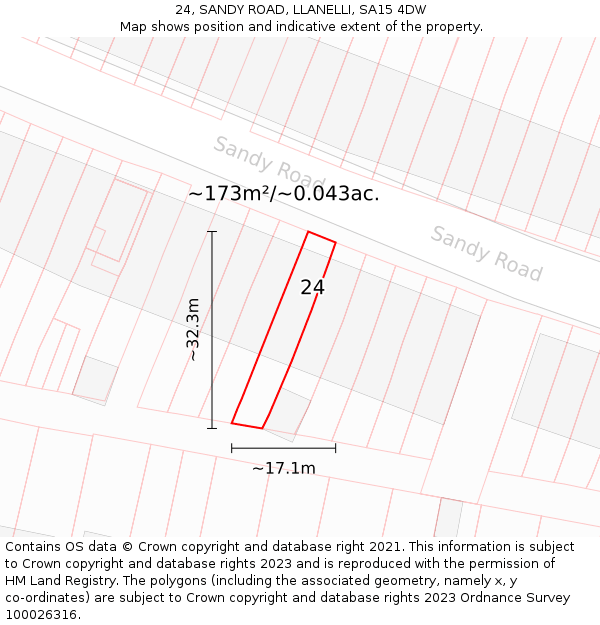24, SANDY ROAD, LLANELLI, SA15 4DW: Plot and title map
