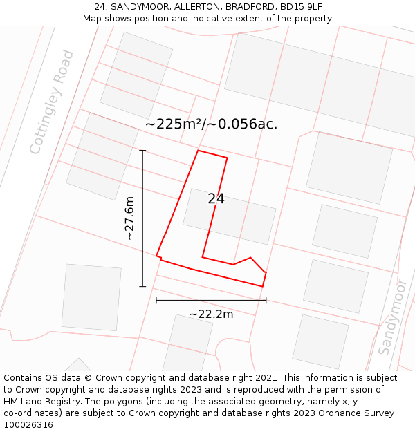 24, SANDYMOOR, ALLERTON, BRADFORD, BD15 9LF: Plot and title map