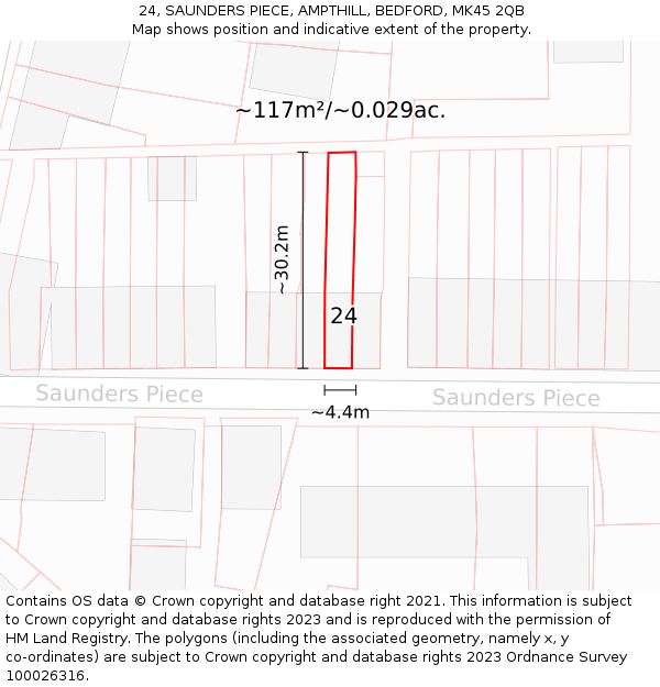 24, SAUNDERS PIECE, AMPTHILL, BEDFORD, MK45 2QB: Plot and title map