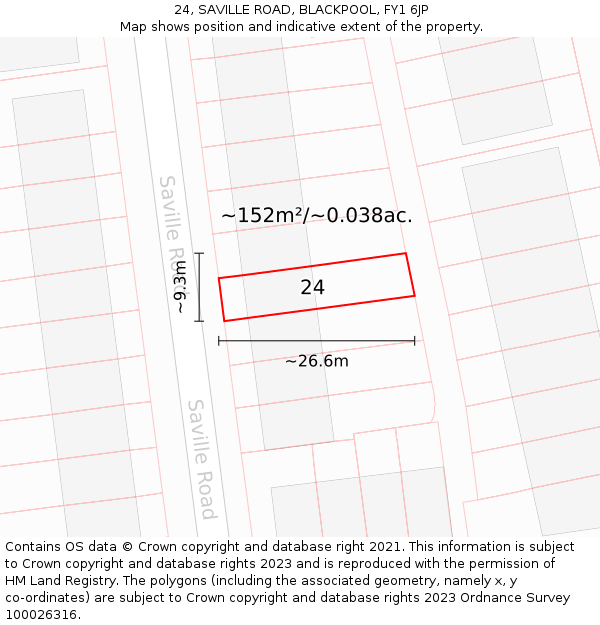 24, SAVILLE ROAD, BLACKPOOL, FY1 6JP: Plot and title map