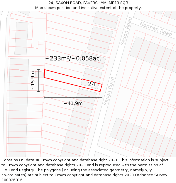 24, SAXON ROAD, FAVERSHAM, ME13 8QB: Plot and title map