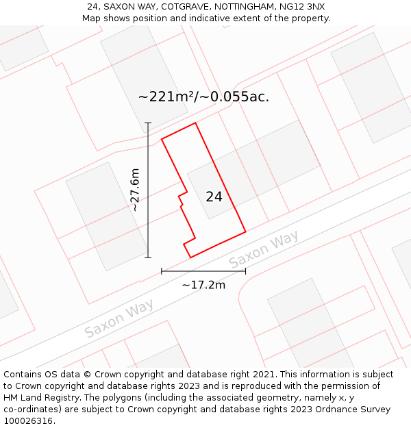 24, SAXON WAY, COTGRAVE, NOTTINGHAM, NG12 3NX: Plot and title map