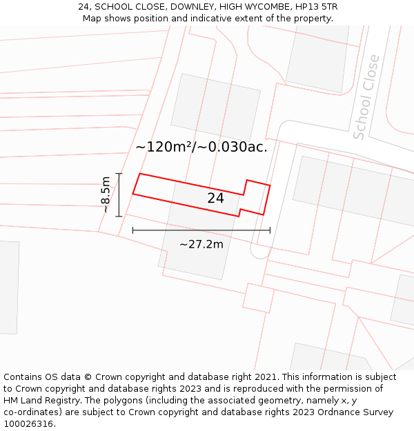 24, SCHOOL CLOSE, DOWNLEY, HIGH WYCOMBE, HP13 5TR: Plot and title map