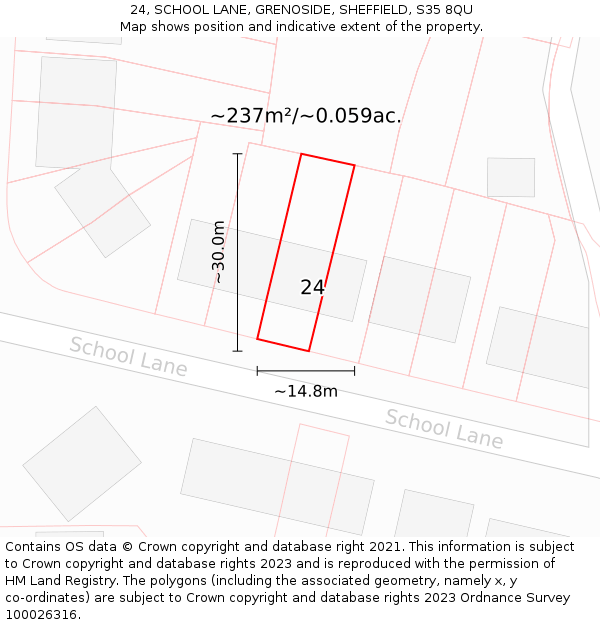 24, SCHOOL LANE, GRENOSIDE, SHEFFIELD, S35 8QU: Plot and title map