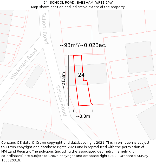 24, SCHOOL ROAD, EVESHAM, WR11 2PW: Plot and title map
