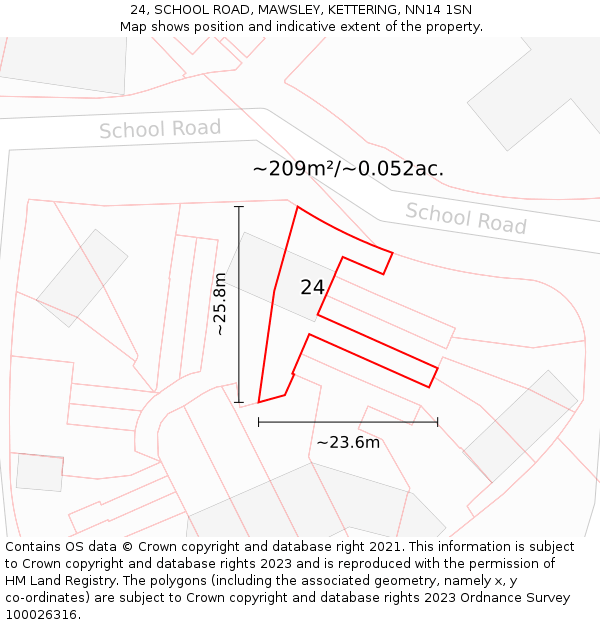 24, SCHOOL ROAD, MAWSLEY, KETTERING, NN14 1SN: Plot and title map