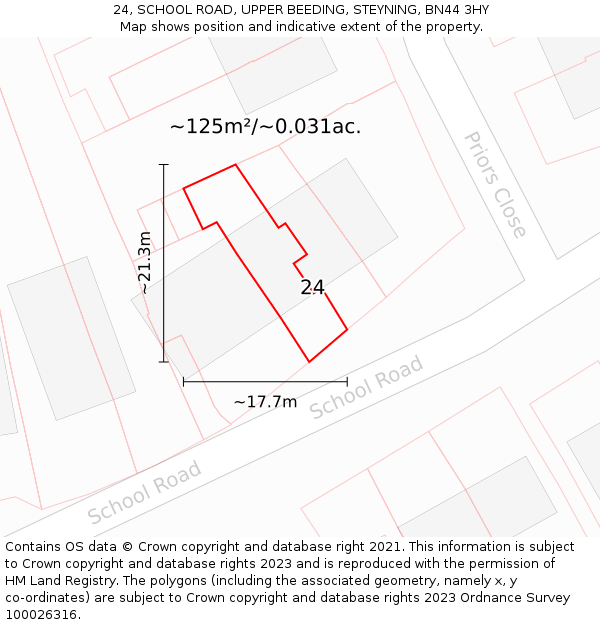 24, SCHOOL ROAD, UPPER BEEDING, STEYNING, BN44 3HY: Plot and title map