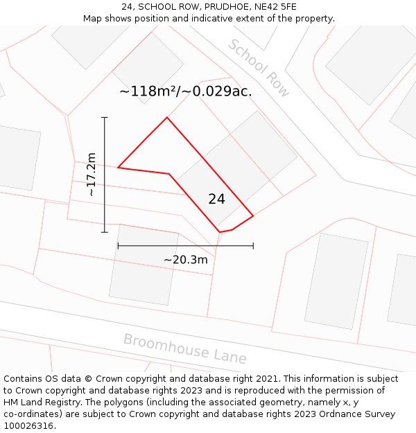 24, SCHOOL ROW, PRUDHOE, NE42 5FE: Plot and title map