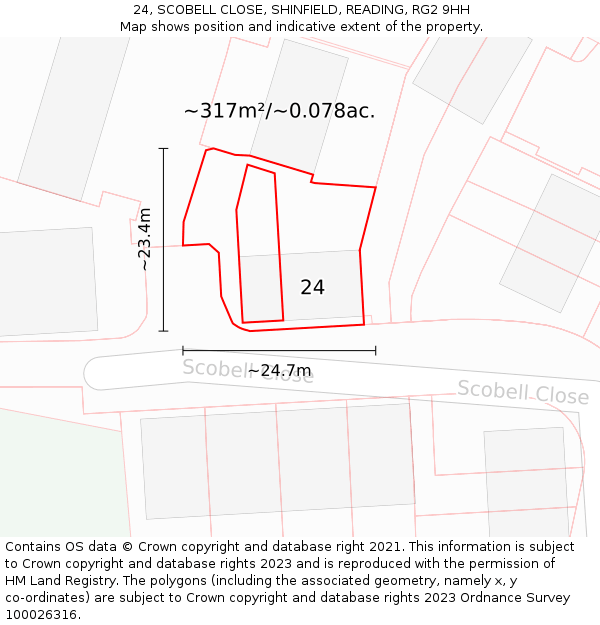 24, SCOBELL CLOSE, SHINFIELD, READING, RG2 9HH: Plot and title map
