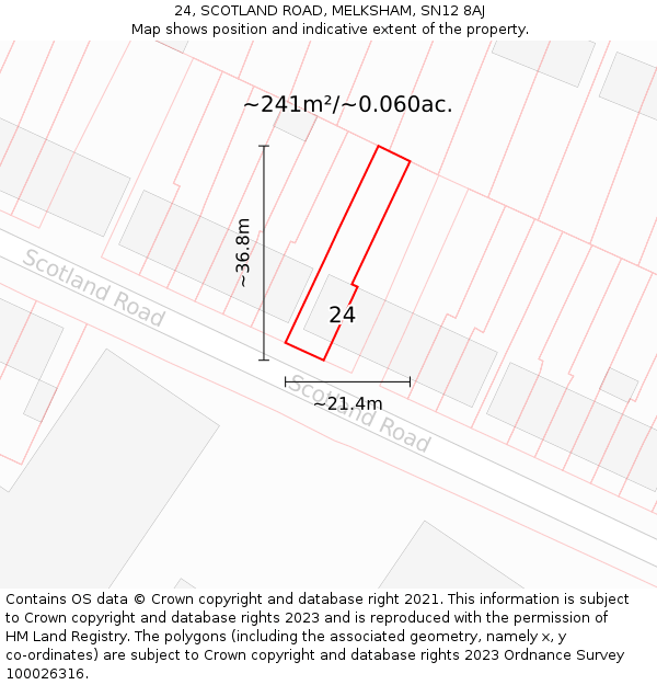 24, SCOTLAND ROAD, MELKSHAM, SN12 8AJ: Plot and title map