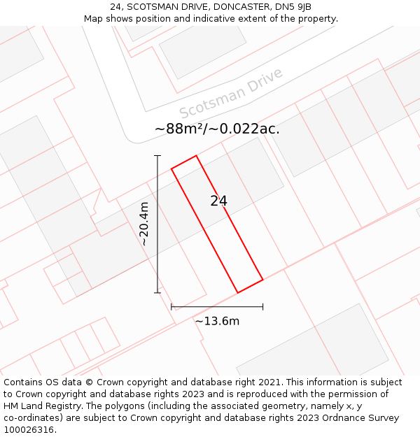 24, SCOTSMAN DRIVE, DONCASTER, DN5 9JB: Plot and title map
