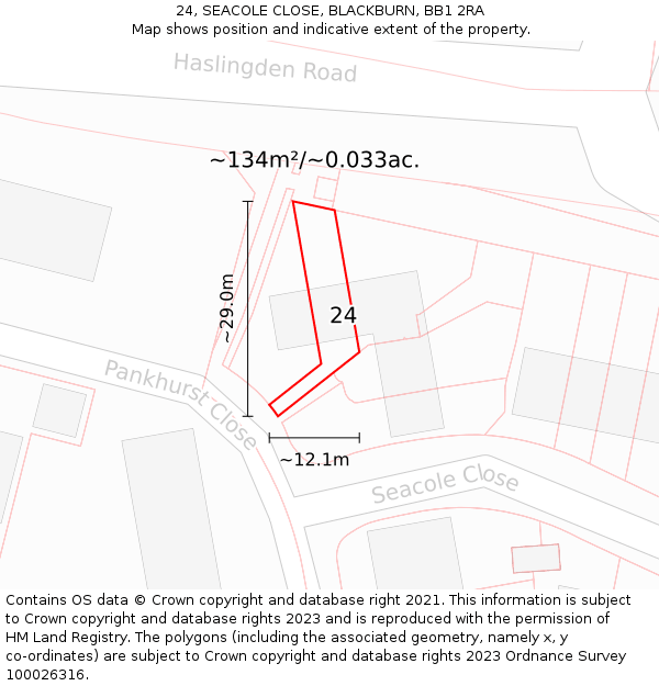 24, SEACOLE CLOSE, BLACKBURN, BB1 2RA: Plot and title map