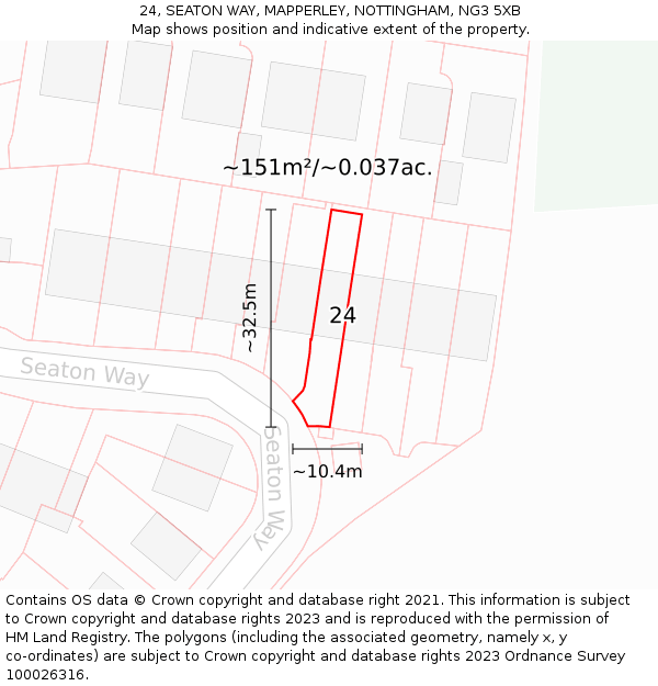 24, SEATON WAY, MAPPERLEY, NOTTINGHAM, NG3 5XB: Plot and title map