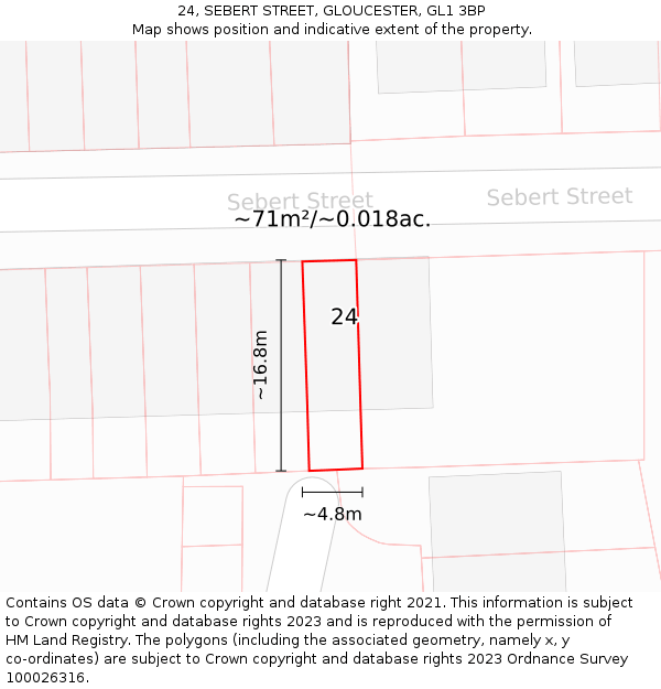 24, SEBERT STREET, GLOUCESTER, GL1 3BP: Plot and title map