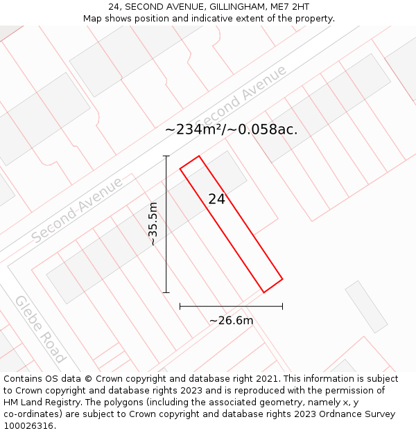 24, SECOND AVENUE, GILLINGHAM, ME7 2HT: Plot and title map