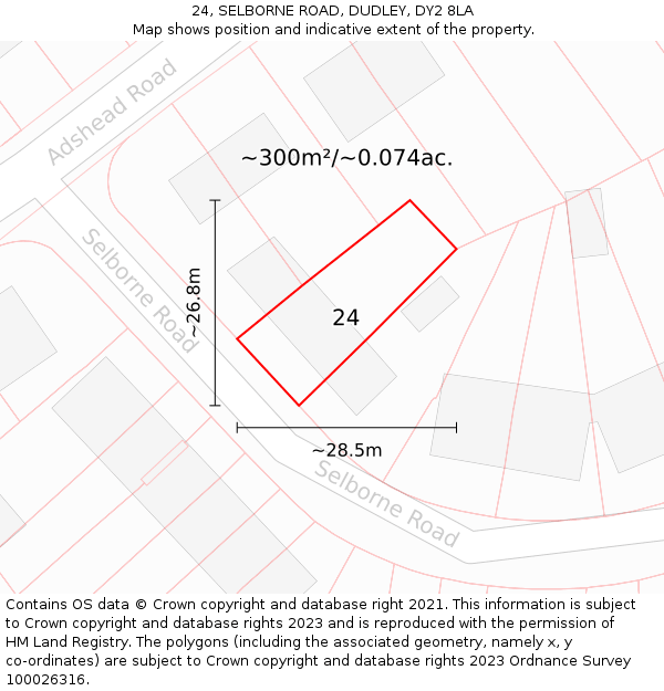 24, SELBORNE ROAD, DUDLEY, DY2 8LA: Plot and title map