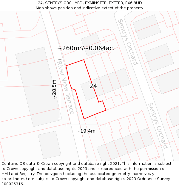 24, SENTRYS ORCHARD, EXMINSTER, EXETER, EX6 8UD: Plot and title map