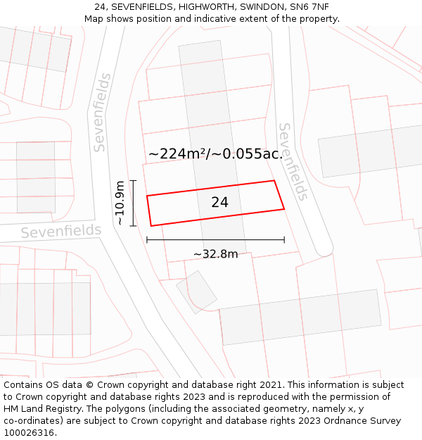 24, SEVENFIELDS, HIGHWORTH, SWINDON, SN6 7NF: Plot and title map