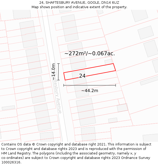 24, SHAFTESBURY AVENUE, GOOLE, DN14 6UZ: Plot and title map