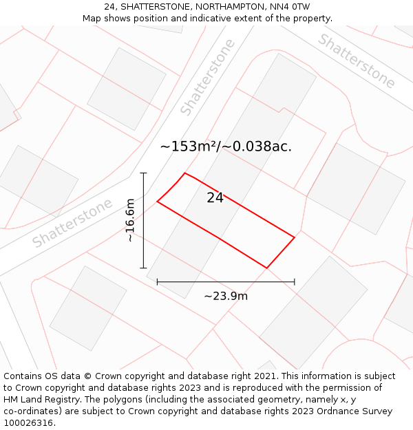 24, SHATTERSTONE, NORTHAMPTON, NN4 0TW: Plot and title map