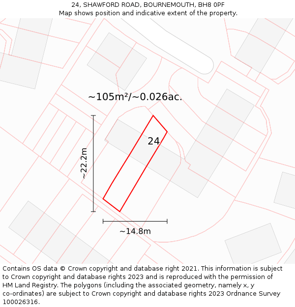 24, SHAWFORD ROAD, BOURNEMOUTH, BH8 0PF: Plot and title map