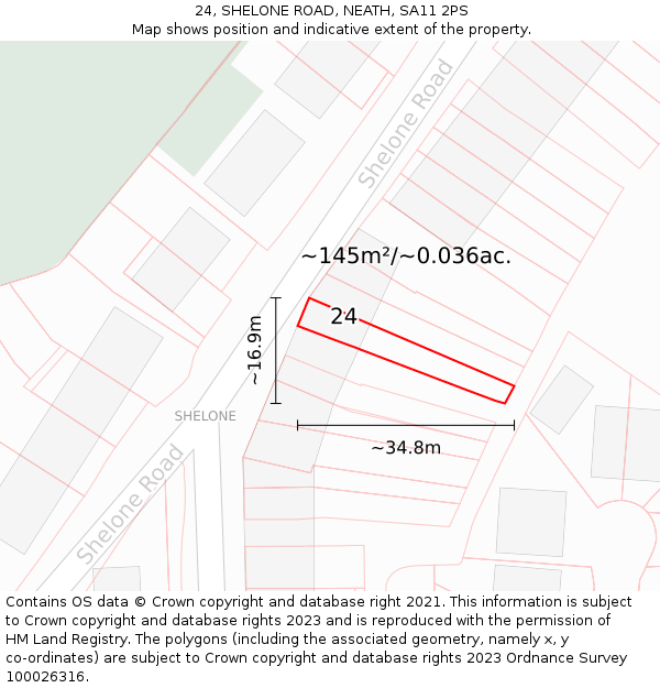 24, SHELONE ROAD, NEATH, SA11 2PS: Plot and title map