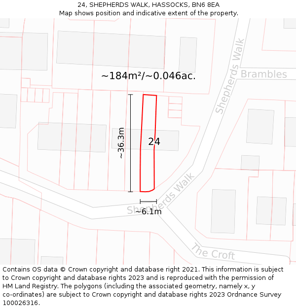 24, SHEPHERDS WALK, HASSOCKS, BN6 8EA: Plot and title map