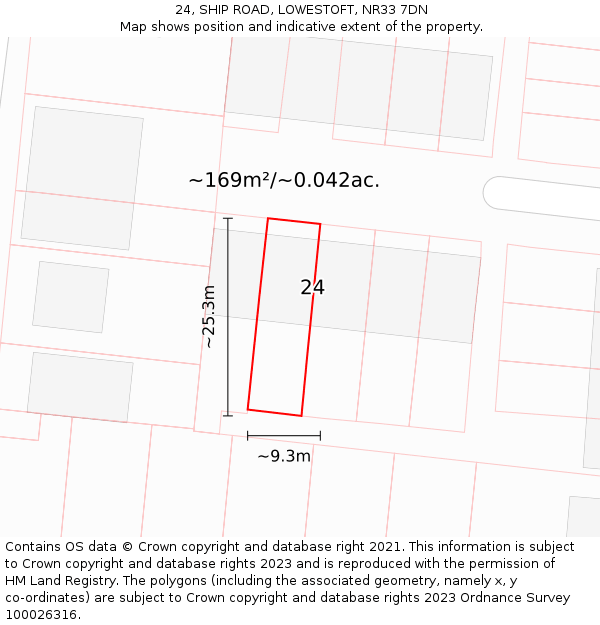 24, SHIP ROAD, LOWESTOFT, NR33 7DN: Plot and title map