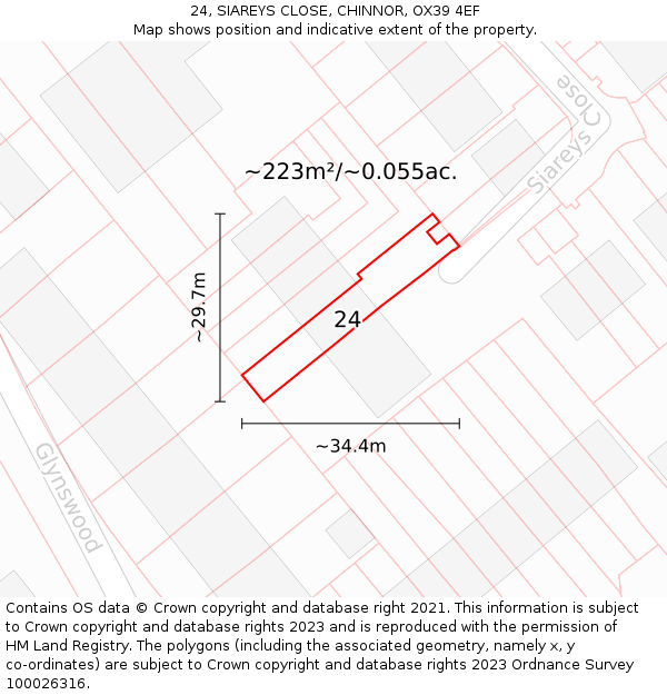 24, SIAREYS CLOSE, CHINNOR, OX39 4EF: Plot and title map