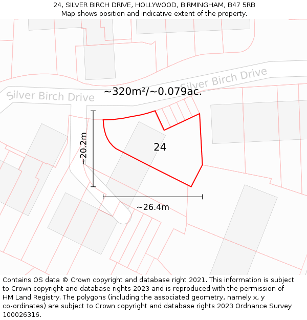 24, SILVER BIRCH DRIVE, HOLLYWOOD, BIRMINGHAM, B47 5RB: Plot and title map