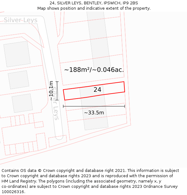 24, SILVER LEYS, BENTLEY, IPSWICH, IP9 2BS: Plot and title map