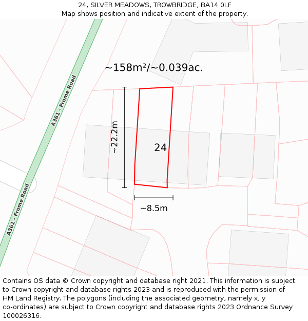 24, SILVER MEADOWS, TROWBRIDGE, BA14 0LF: Plot and title map