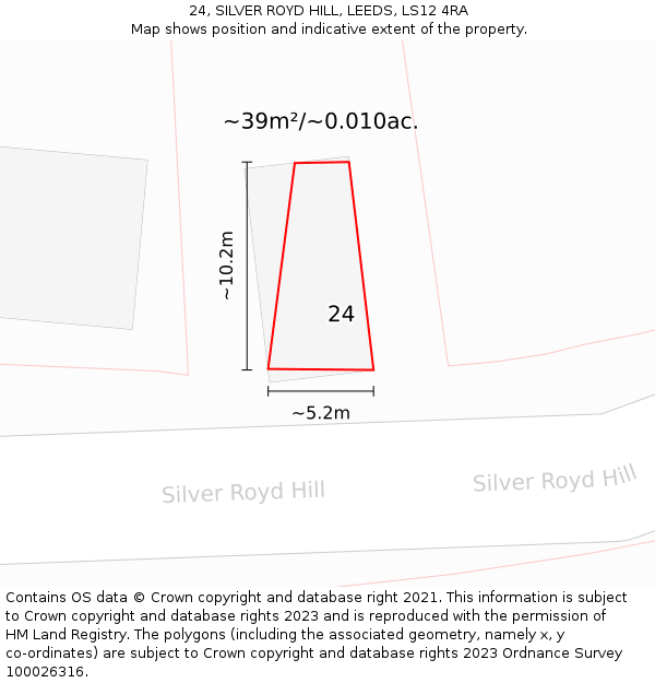 24, SILVER ROYD HILL, LEEDS, LS12 4RA: Plot and title map