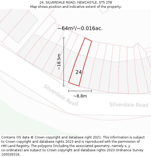 24, SILVERDALE ROAD, NEWCASTLE, ST5 2TB: Plot and title map