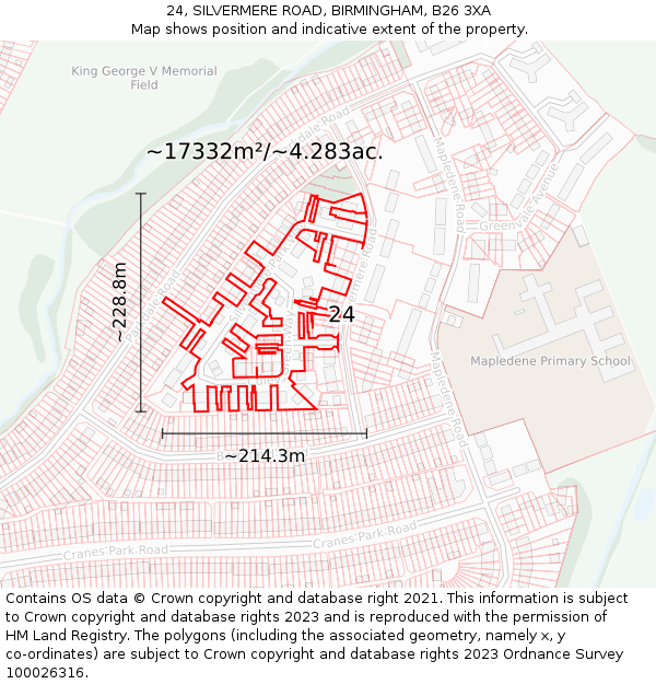 24, SILVERMERE ROAD, BIRMINGHAM, B26 3XA: Plot and title map