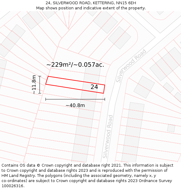 24, SILVERWOOD ROAD, KETTERING, NN15 6EH: Plot and title map