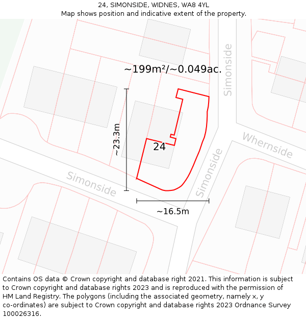 24, SIMONSIDE, WIDNES, WA8 4YL: Plot and title map