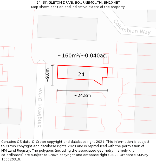 24, SINGLETON DRIVE, BOURNEMOUTH, BH10 4BT: Plot and title map